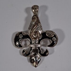 Silver and Black Fleur-de-Lis Pendant